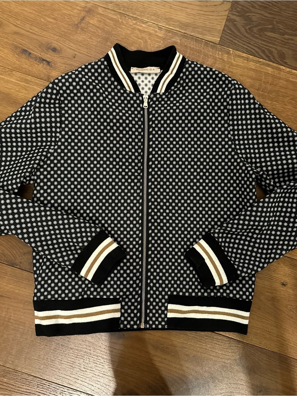 Women's Black and White Patterned Bomber Jacket